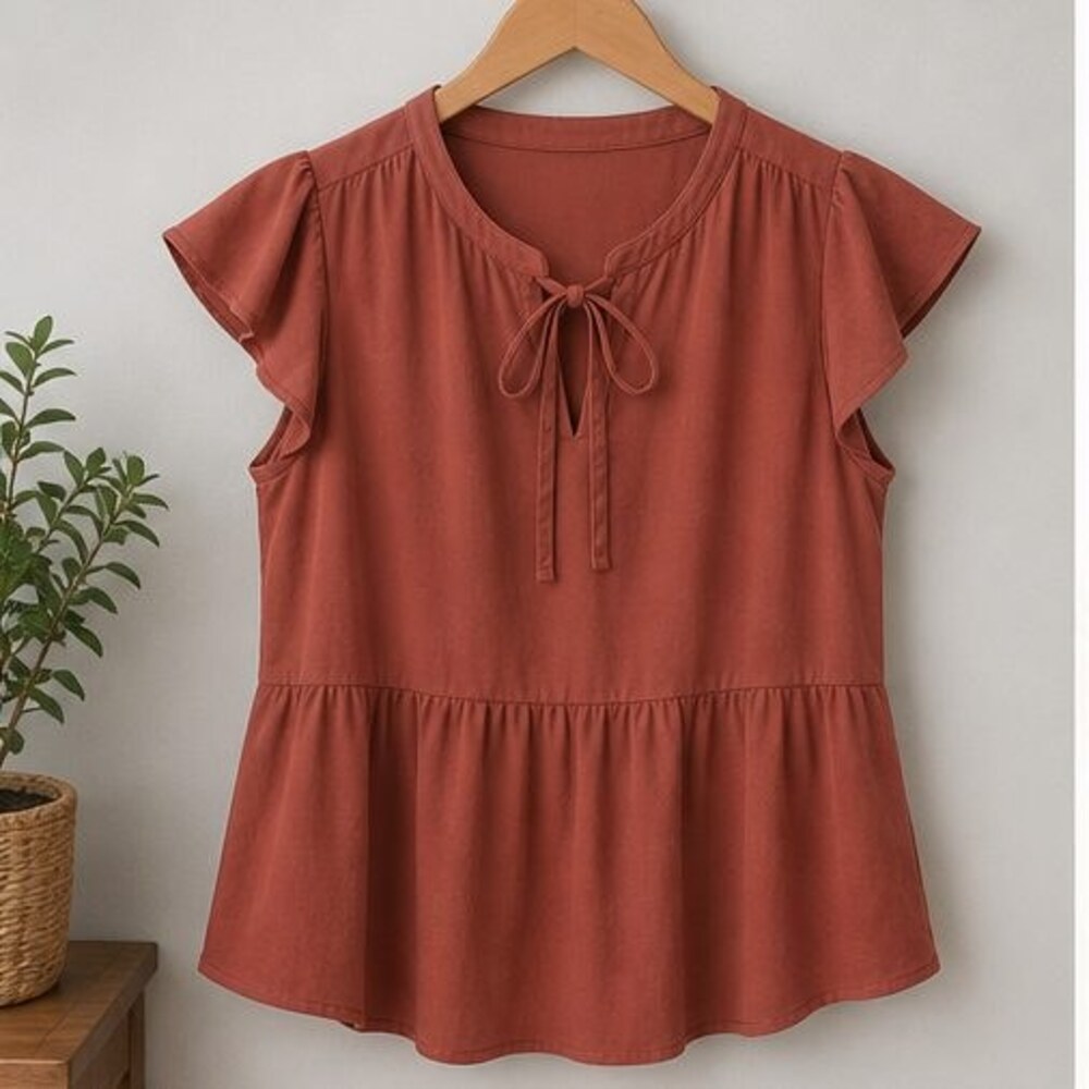Rust Puff Sleeve Top